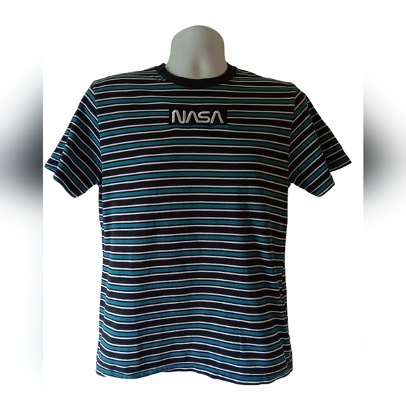 Hyper Space NASA men's multicolored striped short-sleeve t-shirt size M - Picture 1 of 8